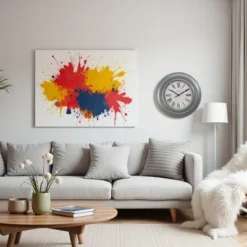 FURNIinspire Wall Clocks 30inch Modern Round Wall Clock Decorative Living Room Vintage Wall Decor For Bedroom, Metal Frame, Blue, 30"*30"*2"