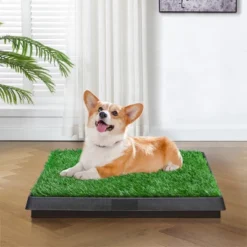 FURNIinspire Pet Crates And Houses, Indoor And Outdoor Pet Loo With Grass, Toilet Substitute, Suitable Size For Many Dogs, Green, 24.81"*20.08"*2.36"