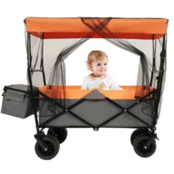 FURNIinspire Outdoor Serving Carts 480Lbs Collapsible Wagon With Canopy Lightweight Foldable Wagon With Mosquito Net, Orange, 45.28"*22.83"*38.78" 11 FURNIinspire Outdoor Serving Carts 480Lbs Collapsible Wagon With Canopy Lightweight Foldable Wagon With Mosquito Net, Orange, 45.28"*22.83"*38.78" -Home Haven Furniture Store GUEST b322c543 308a 4f43 ba09 9235ec8c8072