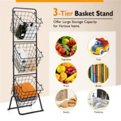 FURNIinspire Kitchen Racks 3 Tier Fruit Basket Stand, Steel Food Storage Rack Removable Wire Bowls With Non-Slip Pads, Black, 11"*12"*42.5" -Home Haven Furniture Store GUEST b3fc4a3f eb0e 4100 9256 1b465802f0f7