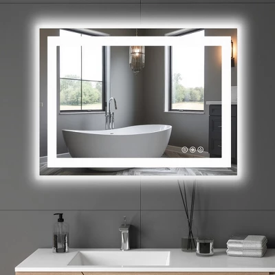 FURNIinspire Bathroom Vanity Mirrors Anti-Fog Bathroom Mirror, Rectangle Bathroom Vanity Mirror, Adjustable Brightness, Tempered Glass, 28"*20"