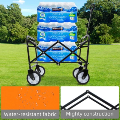 FURNIinspire Outdoor Serving Carts 225lbs Collapsible Foldable Wagon Cart Beach Wagon Utility Cart For Sports Gardeing, Orange, 25.98"*17.32"*37.4" 5 FURNIinspire Outdoor Serving Carts 225lbs Collapsible Foldable Wagon Cart Beach Wagon Utility Cart For Sports Gardeing, Orange, 25.98"*17.32"*37.4" - Image 3