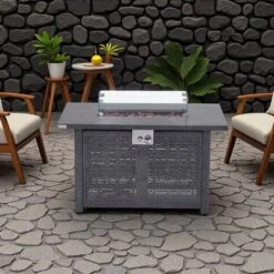 FURNIinspire Outdoor Fireplaces Backyard Rectangular Hollow Iron Stove With Glass Cover, Outdoor Heater, Patio Fire Pit, Gray, 24.8"*41.7"*24" -Home Haven Furniture Store GUEST b8168b9b bc03 4b29 bccc bd20e6e3ae71