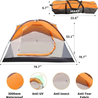FURNIinspire Camping Tents Family Camping Tent, Outdoor Double Layers Waterproof Tent With Rainproof Top And Mesh Windows, Orange, 78.7"*78.7"*53.1" 4 FURNIinspire Camping Tents Family Camping Tent, Outdoor Double Layers Waterproof Tent With Rainproof Top And Mesh Windows, Orange, 78.7"*78.7"*53.1" - Image 2