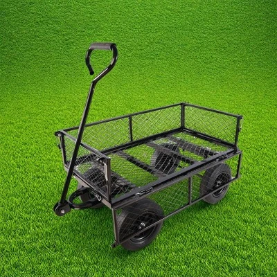 FURNIinspire Wheelbarrows And Lawn Carts Solid Wheels Tools Cart Wagon Cart, Metal Lawn Cart For Picnic, Shopping, Black, 37“*19"*45" 7 FURNIinspire Wheelbarrows And Lawn Carts Solid Wheels Tools Cart Wagon Cart, Metal Lawn Cart For Picnic, Shopping, Black, 37“*19"*45" - Image 5
