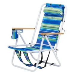 FURNIinspire Outdoor Portable Chair 4 Position Reclining With Cup Holder For Outdoor Relaxation, Blue Green Stripes, 23"*21.7"*31.5" -Home Haven Furniture Store GUEST bb72c145 8738 4be8 96f0 1f6aaa171bc8