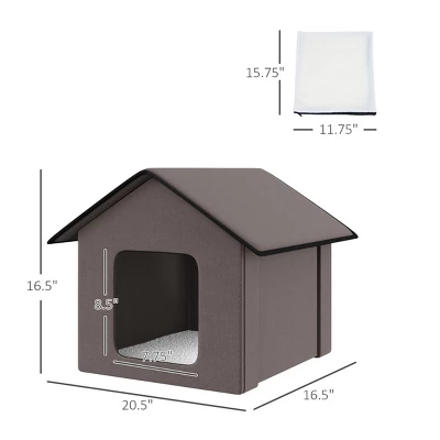 FURNIinspire Pet Crates And Houses Warm Triangular Top Cat Bed With Fleece Cloth Cover, Comfy Cat House House, Zipper Design, Brown, 16.5"*20.5"*16.5" 4 FURNIinspire Pet Crates And Houses Warm Triangular Top Cat Bed With Fleece Cloth Cover, Comfy Cat House House, Zipper Design, Brown, 16.5"*20.5"*16.5" - Image 2