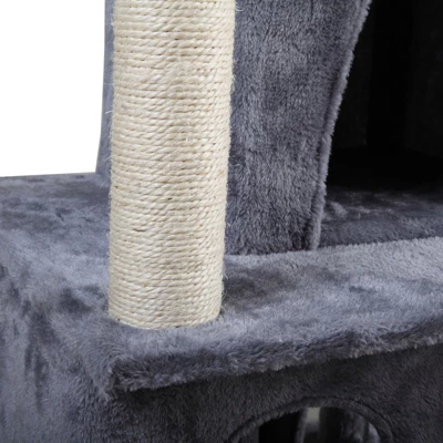 FURNIinspire Pet Tower Double Layer Cat Tree With Cat House And Ladder Light, Modern Cat Furniture, Gray, 19.70"*17.70"*34.00" 3 FURNIinspire Pet Tower Double Layer Cat Tree With Cat House And Ladder Light, Modern Cat Furniture, Gray, 19.70"*17.70"*34.00"