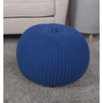 FURNIinspire Ottomans And Benches Knitted Cotton Round Pouf With Textured Simple Fashion Elegant Design For Modern Living, Blue, 20"*20"*14"