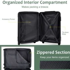 FURNIinspire Bag And Luggage Sets 20 Inch Luggage Set, Lightweight Checked Suitcase With 2 Mesh Bag Travel, Blackish Green, 8.3"*13.6"*21.5" -Home Haven Furniture Store GUEST bcf86ce6 5bb1 4110 9b7f e3cec788dbaa