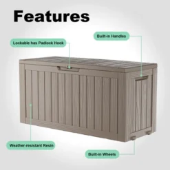 FURNIinspire Deck Boxes 75 Gallon Waterproof Resin Deck Box, Outdoor Storage Container Storage Bin, All Weather Use, Light Brown, 18“*46”*23“ -Home Haven Furniture Store GUEST bd460c68 6a9d 4170 9a8c 6a9263d49957