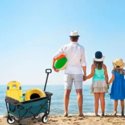 FURNIinspire Outdoor Serving Carts Minimeetall Multi-use Bag Foldable Heavy Duty Utility Cart Utility Wagon Grocery Cart, Cyan, 25.98"*17.32"*37.4"