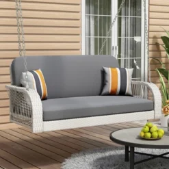 FURNIinspire Patio Swings Wicker Porch Swing, Hanging Bench With Chains, Patio Swing For Backyard Garden Poolside, White And Gray, 49"*20"*22" -Home Haven Furniture Store GUEST be49286a 0559 4e06 9370 914e6b71ca4b