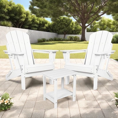 FURNIinspire Patio Seating Sets Folding Adirondack Chairs With Side Table, 3-Piece Rocking Chairs Set With Wood Texture, White, 30“*28”*35“ 3 FURNIinspire Patio Seating Sets Folding Adirondack Chairs With Side Table, 3-Piece Rocking Chairs Set With Wood Texture, White, 30“*28”*35“