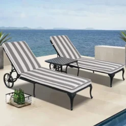 FURNIinspire Outdoor Seat Cushions 2pcs Outdoor Cushion Set Replacement, Gray And White Stripes Seat Cushion, Multicolored, 74.4"*22.05"*2.8" -Home Haven Furniture Store GUEST c160efaf c36a 45fe 9d96 4fe71a0252ad