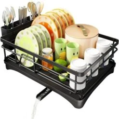 FURNIinspire Dish Drying Rack Dish Rack For Sink Dish Rack Drainboard Rustproof Dish Drainer With Utensil Holder Kitchen, Black, 17.16"*12.68"*5.07" -Home Haven Furniture Store GUEST c3ccda80 948c 4cea 8725 65eb67328e04