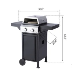 FURNIinspire Outdoor Grills, Griddles And Smokers Professional 2 Burner Gas Grill, Stainless Steel BBQ With Pizza Oven, Black, 22.6"*23.6"*17.32"