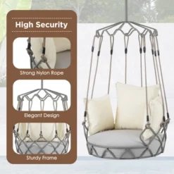 FURNIinspire Patio Swings Outdoor Porch Swing Chair Hanging Basket For Backyard, Garden, Hanging Chair With UV Resistant Cushion, Beige, 34"*32"*77" -Home Haven Furniture Store GUEST c51fd861 a7bb 4155 9469 6ddb0b84cf97