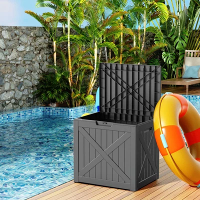 FURNIinspire Deck Boxes 32 Gallon Deck Box, Outdoor Storage Boxes, Storage Deck Box For Garden Tools, All Weather Use, Black, 17“*22”*21“ 6 FURNIinspire Deck Boxes 32 Gallon Deck Box, Outdoor Storage Boxes, Storage Deck Box For Garden Tools, All Weather Use, Black, 17“*22”*21“ - Image 4