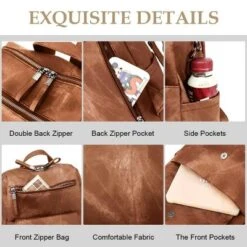 FURNIinspire Backpacks Waterproof PU Leather Shoulder Bag Adjustable Straps With Multiple Pockets And Spacious Storage, Brown, 12"*6"*11" -Home Haven Furniture Store GUEST c6731d14 9b3c 4dc6 b1c1 5fe005ed51e7
