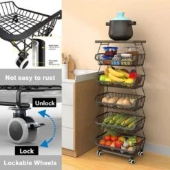 FURNIinspire Kitchen Rack Holder Metal Baskets With Wheels Stackable Storage Organizer For Dining Room Bathroom Fruit Cart, Black, 12.09"*7.02"*15.99" -Home Haven Furniture Store GUEST c8636320 480c 442c 8d02 daa3b29337f0