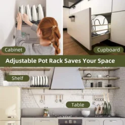 FURNIinspire Kitchen Rack Pot Rack Expandable Pan Organizer Lid Holder Adjustable Kitchen Cabinet Cookware Frying Rack, Black, 12.29"*8.19"*2.73" -Home Haven Furniture Store GUEST ca60a43f 45b0 4fba 9679 c14f71c29027