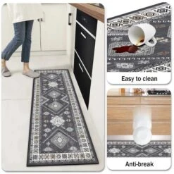 FURNIinspire Floor Mats 4 Piece Farmhouse Kitchen Rug Washable Area Rugs Non Skid Bohemian Mat For Hallway Entryway, Grey, 60"*20" -Home Haven Furniture Store GUEST cb7bf5dc 6043 4374 9d25 3ebe65d2079e