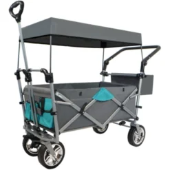FURNIinspire Outdoor Serving Carts Push Pull Utility Folding Wagon With Removable Canopy For Camping Beach Outdoor, Gray, 50"*20.47"*43.3" -Home Haven Furniture Store GUEST ccc23ffa 8b82 4b62 9cbb 38220dd45ea0
