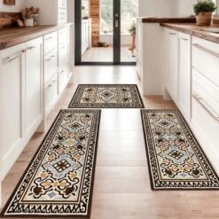 FURNIinspire Floor Mats 3 Piece Washable Kitchen Rug Farmhouse Area Rugs Non Skid Bohemian Mat For Hallway Entryway, Multicolored, 60"*20"