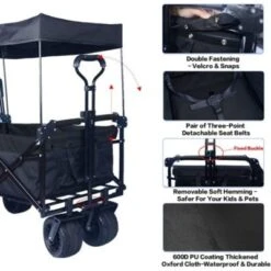 FURNIinspire Outdoor Serving Carts Collapsible Wagon 140L Wagons Carts Foldable With Removable Canopy Folding Wagon Cart, Black, 35.4"*19.7"*44.5" -Home Haven Furniture Store GUEST cd239261 d869 4095 88d1 34ac57e2a2d3