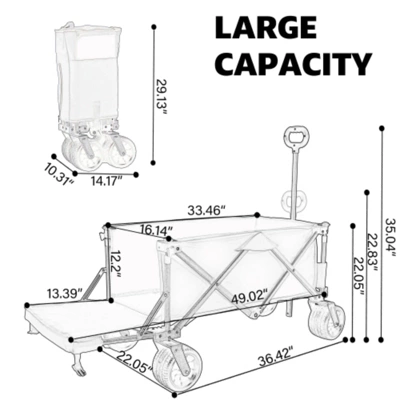 FURNIinspire Outdoor Serving Carts Collapsible Folding Wagon 300L Collapsible Wagon With Tailgate All-Terrain Wheels, Gray, 49.02"*22.05"*35.04" 4 FURNIinspire Outdoor Serving Carts Collapsible Folding Wagon 300L Collapsible Wagon With Tailgate All-Terrain Wheels, Gray, 49.02"*22.05"*35.04" - Image 2
