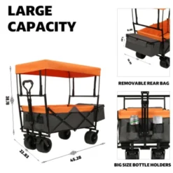 FURNIinspire Outdoor Serving Carts 480Lbs Collapsible Wagon With Canopy Lightweight Foldable Wagon With Mosquito Net, Orange, 45.28"*22.83"*38.78" 8 FURNIinspire Outdoor Serving Carts 480Lbs Collapsible Wagon With Canopy Lightweight Foldable Wagon With Mosquito Net, Orange, 45.28"*22.83"*38.78" -Home Haven Furniture Store GUEST cdd01b71 003e 40e6 b631 84d851e536ae