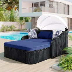 FURNIinspire Patio Chaise Lounges Outdoor Sunbed With Adjustable Canopy, Patio Chaise Lounge, Black Wicker Daybed And Blue Cushion, 79.9“*52.4"*49.6" 10 FURNIinspire Patio Chaise Lounges Outdoor Sunbed With Adjustable Canopy, Patio Chaise Lounge, Black Wicker Daybed And Blue Cushion, 79.9“*52.4"*49.6" -Home Haven Furniture Store GUEST ce1cf118 ee0e 4fd6 babd 9aadae18efa9