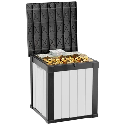FURNIinspire Deck Boxes 50 Gallon Deck Box, Outdoor And Indoor Storage Container, Waterproof Resin Storage Bin, Black And White, 22“*22”*24“ 3 FURNIinspire Deck Boxes 50 Gallon Deck Box, Outdoor And Indoor Storage Container, Waterproof Resin Storage Bin, Black And White, 22“*22”*24“