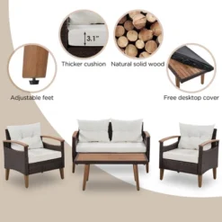 FURNIinspire Patio Seating Sets 4-Pieces Outdoor Wicker Seating Set, Conversation Sofa Set, Sofa Set And Wood Table, Brown And Beige, 46“*25”*28“ -Home Haven Furniture Store GUEST cf5ec3b6 38f4 4a13 91e8 1b62f75982c0