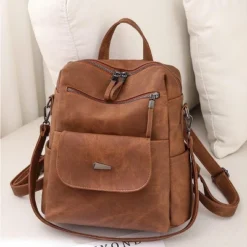 FURNIinspire Backpacks Waterproof PU Leather Shoulder Bag Adjustable Straps With Multiple Pockets And Spacious Storage, Brown, 12"*6"*11" -Home Haven Furniture Store GUEST d07c917a ebfc 4e8d 8315 144d4e6f996f