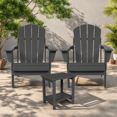 FURNIinspire Patio Seating Sets Folding Adirondack Chairs With Side Table, 3-Piece Rocking Chairs Set With Wood Texture, Gray, 30“*28”*35“ 6 FURNIinspire Patio Seating Sets Folding Adirondack Chairs With Side Table, 3-Piece Rocking Chairs Set With Wood Texture, Gray, 30“*28”*35“ - Image 4