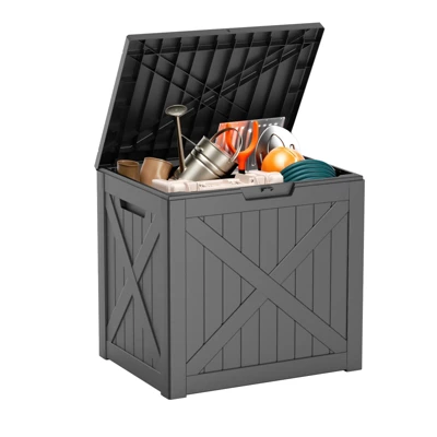 FURNIinspire Deck Boxes 32 Gallon Deck Box, Outdoor Storage Boxes, Storage Deck Box For Garden Tools, All Weather Use, Black, 17“*22”*21“ 7 FURNIinspire Deck Boxes 32 Gallon Deck Box, Outdoor Storage Boxes, Storage Deck Box For Garden Tools, All Weather Use, Black, 17“*22”*21“ - Image 5
