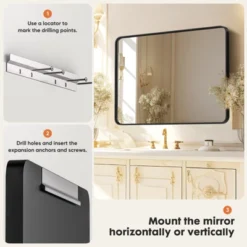 FURNIinspire Bathroom Vanity Mirrors Wall Mirror With Aluminum Alloy Framed, Rectangle Bathroom Mirror Vanity Mirror, Tempered Glass, Black, 30"*40" -Home Haven Furniture Store GUEST d5aafb14 083a 4388 b54f 7c402dcb2891