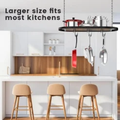 FURNIinspire Kitchen Rack 33" Oval Cookware Hanging Pot Rack Ceiling Mount Organizer 12 Hooks Pots Pans Storage Kitchen, Black, 33.54"*17.36"*1.56" -Home Haven Furniture Store GUEST d5ac2ea6 e9e4 4dd6 8ff2 1f4876d708d5