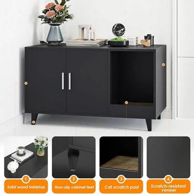 FURNIinspire Pet Crates And Houses, Multi-Functional Cat Cabinet, Comfortable Cat Space With Entrances, For Home, Black, 33.5"*18.5"*19.9" 6 FURNIinspire Pet Crates And Houses, Multi-Functional Cat Cabinet, Comfortable Cat Space With Entrances, For Home, Black, 33.5"*18.5"*19.9" - Image 4