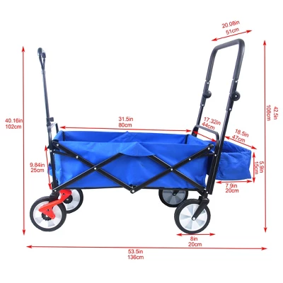 FURNIinspire Wheelbarrows And Lawn Carts Folding Wagon Cart, Collapsible Outdoor Utility Cart With Handle, Blue, 53.5“*20.08"*42.52" 4 FURNIinspire Wheelbarrows And Lawn Carts Folding Wagon Cart, Collapsible Outdoor Utility Cart With Handle, Blue, 53.5“*20.08"*42.52" - Image 2