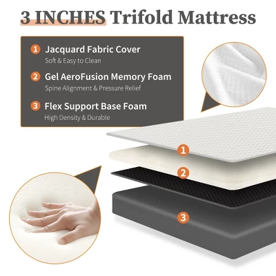 FURNIinspire Mattresses 4 Inch Full Size Foldable Mattress Flush 3-Fold Mattress For Pressure Relief Comfort Sleep, White, 75"*54"*4" 6 FURNIinspire Mattresses 4 Inch Full Size Foldable Mattress Flush 3-Fold Mattress For Pressure Relief Comfort Sleep, White, 75"*54"*4" - Image 4