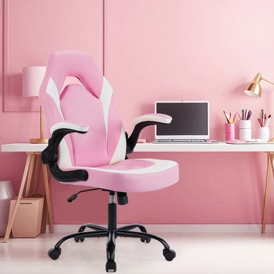FURNIinspire Task And Office Chairs Pu Leather Office Chair Swivel Computer Gaming Chair With Lumbar Support, Pink And White, 25"*28"*46" 7 FURNIinspire Task And Office Chairs Pu Leather Office Chair Swivel Computer Gaming Chair With Lumbar Support, Pink And White, 25"*28"*46" - Image 5