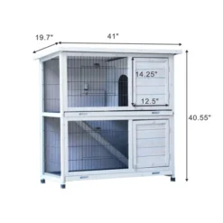 FURNIinspire Rabbit Hutch Outdoor, 2-Story Rabbit Cage Indoor With Run, Bunny Cage With 2 Removable No-Leak Trays, Non-Slip Ramp, 41"*19.7"*40.55"