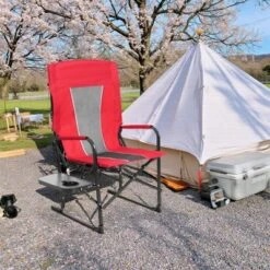 FURNIinspire Outdoor Portable Chairs Camping Chair Directors Chair, Oversized Portable Folding Chair With Side Table, Red, 27.56"*24.41"*43.31" -Home Haven Furniture Store GUEST dab6028e e07e 4c67 ab0e 783d16cacf58