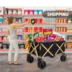 FURNIinspire Outdoor Serving Carts Aluminum Alloy Folding Wagon Utility Beach Wagon Cart For Sand With Big Wheels, Black, 38"*21.5"*34.5" -Home Haven Furniture Store GUEST db595a3c acef 4c4a b542 8488fdeb2c89