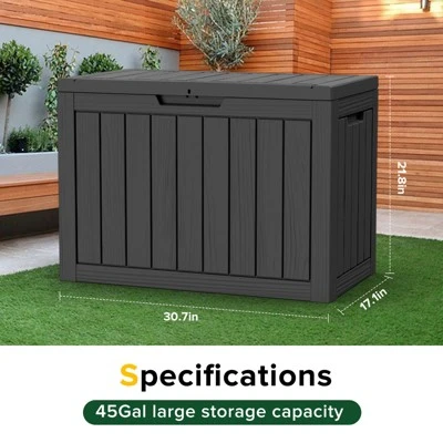 FURNIinspire Deck Boxes, 45 Gallon Portable Storage Box With Waterproof And Weather-resistant For Furniture Garden Tools, Black, 30.7"*17.1"*22" 5 FURNIinspire Deck Boxes, 45 Gallon Portable Storage Box With Waterproof And Weather-resistant For Furniture Garden Tools, Black, 30.7"*17.1"*22" - Image 3