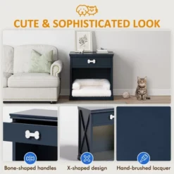 FURNIinspire Pet Beds Cat Bed Kitty House, Pet Furniture, Vintage Small Storage Cabinet Hidden Cat Litter Box With Drawer, Blue, 27.5"*15.7"*28.7" -Home Haven Furniture Store GUEST dc82f4dd 0480 4695 ae80 a881d91ac83e