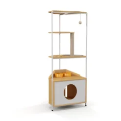 FURNIinspire Pet Tower Corner Cat Tower, Cat Tree Pet Furniture With Scratching Post, Feeding Station, Climbing Platforms, Brown, 15.7"*24.8"*58.4" -Home Haven Furniture Store GUEST dc8a39fc c300 40d4 855d 842d321dc51a